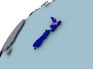 Map of New Zealand with flag