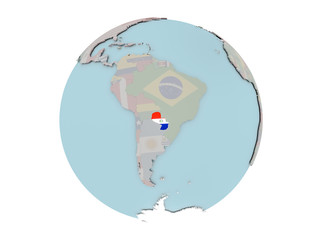 Paraguay with flag on globe