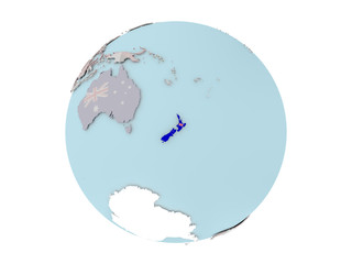 New Zealand with flag on globe