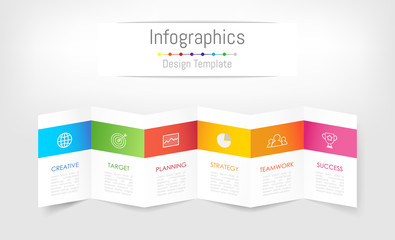 Infographic design elements for your business data with 6 options, parts, steps, timelines or processes. Brochure paper concept, Vector Illustration.