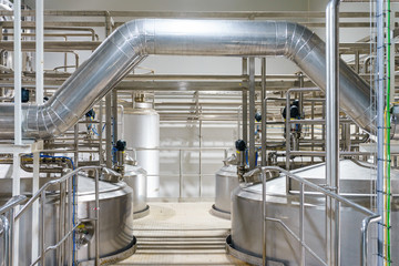 pharmaceutical factory equipment mixing tank on production line in pharmacy industry manufacture...