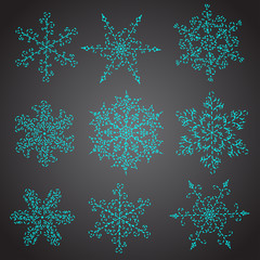 Naklejka na ściany i meble Set of hand-drawn black-and-white snowflake 