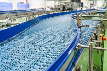 Empty conveyor belt of production line, part of industrial equipment