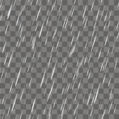 Realistic rain or water raindrops on transparent background. Vector
