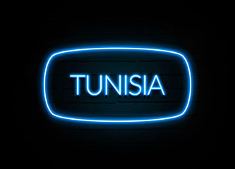 Tunisia   - colorful Neon Sign on brickwall