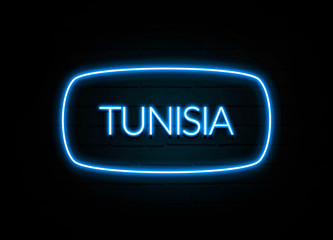 Tunisia  - colorful Neon Sign on brickwall