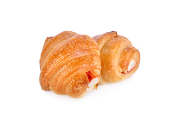mini croissant with crab stick on white background