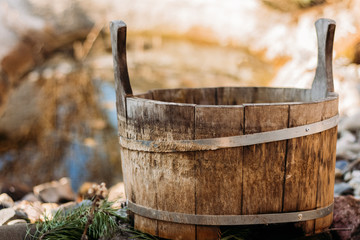 Fototapeta premium Old wooden bath tub