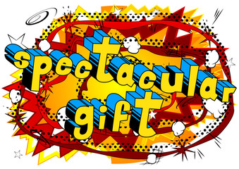 Spectacular Gift - Comic book style word on abstract background.