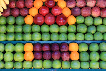 Fresh fruits in the market. Colorful different fruits displayed in the market.