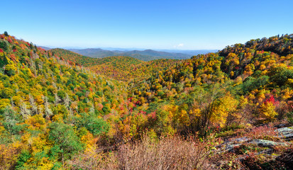 Autumn panorama at East Fork Overlook on the Blue Ridge Parkway during fall in the Appalachian...