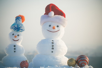 Santa snowmen on white sky background