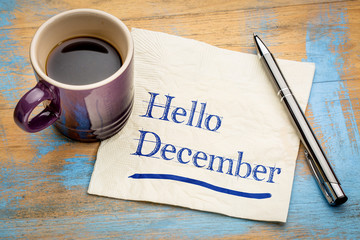 Hello December note on a napkin © MarekPhotoDesign.com