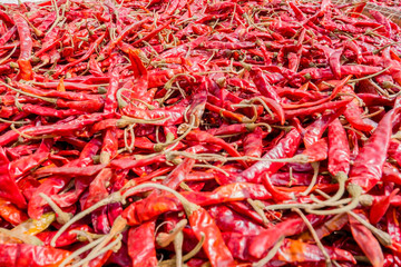 Fototapeta premium Closeup many dried red chili pepper texture for background .