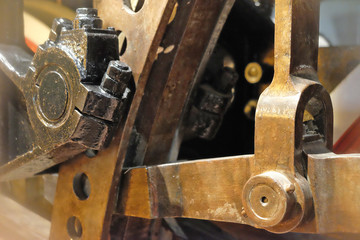 details of the mechanism in a locomotive closeup