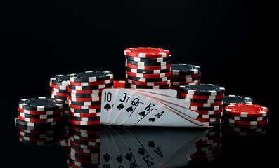 on a black background,  big bet for playing cards on money