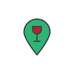 Bar location with wine glass filled outline icon, line vector sign, linear colorful pictogram isolated on white. Symbol, logo illustration. Pixel perfect vector graphics