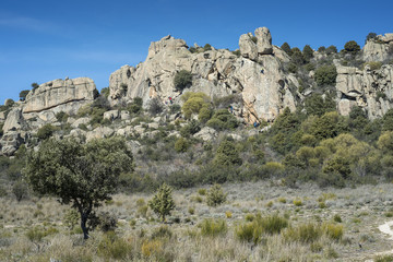 Fototapeta na wymiar Climbers in La Cabrera Range, Madrid, Spain