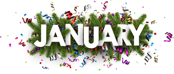 Festive january banner with colorful serpentine. - obrazy, fototapety, plakaty