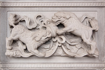 Chinese temple lion stone carving      