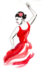 Watercolor sketch of a flamenco dancer