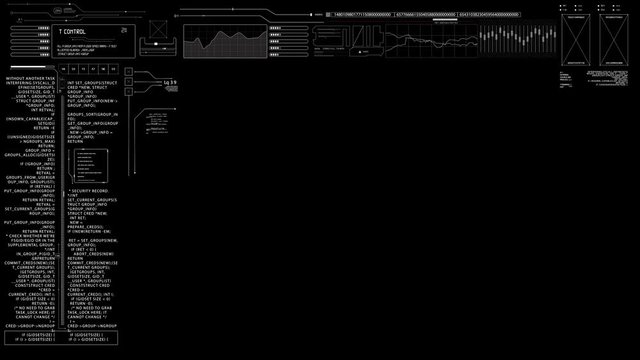 Flying over electric motherboard scheme.Futuristic technology HUD elements with digital data code.Good for technical intro.Techno advertisement or title opener.