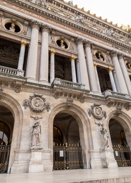 Architectural details of Opera National de Paris. Grand Opera Garnier Palace is famous neo-baroque building in Paris, France - UNESCO World Heritage Site