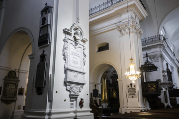 Funerary monument on a pillar in Holy Cross Church, Warsaw, Poland, enclosing the heart of Polish...