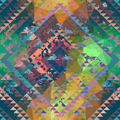 Naklejka premium Imitation of geometric embroidery pattern. Ethnic and tribal motifs in aztec style.