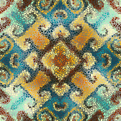 Seamless background pattern. Irregular decorative geometric mosaic art tile pattern from uneven broken pieces.