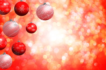  красивая иллюстрация новогоднего фона на красном фоне с елочными игрушками      