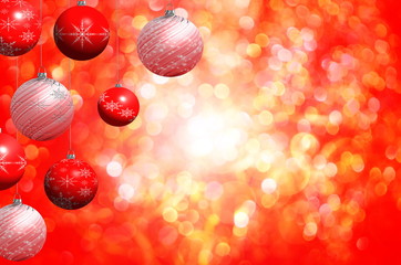  красивая иллюстрация новогоднего фона на красном фоне с елочными игрушками      