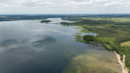 Plateliai lake Lithuania Aerial drone top view