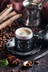 Turkish coffee in metal cup