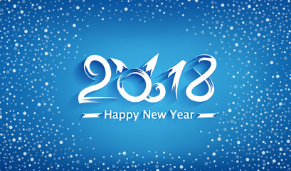 Vector background for the New Year (year of the dog) Creative text 2018 on a blue background with white snow