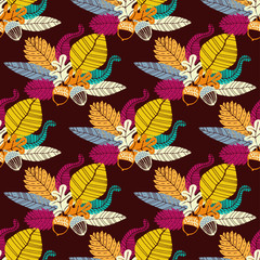Fototapeta na wymiar Seamless pattern with acorns and oak leaves. Vector illustration.