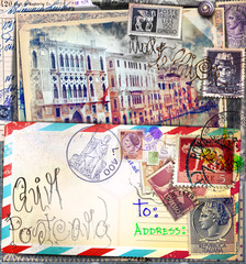 Lettere e cartoline italiane vintage di Venezia con vecchi francobolli