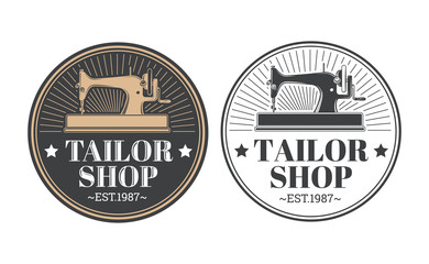 Obraz premium Tailor shop emblem or signage with business information vector illustration in retro style. Custom, individual sewing handiwork small business brand sticker, label or badge design template