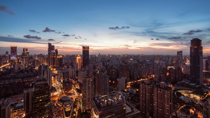 Beautiful shanghai city skyline in sunset	