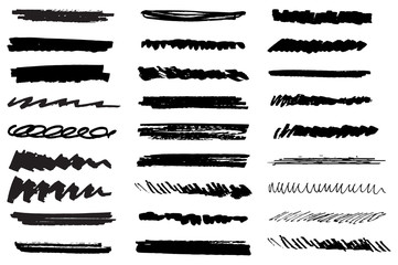 Vector set of black grunge brush strokes. Black ink painted vector set