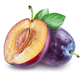 Plums with water drops. File contains clipping path.