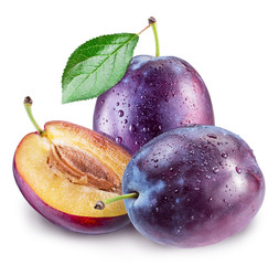 Plums with water drops. File contains clipping path.