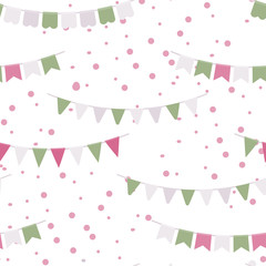 Bunting party flags garland  seamless vector pattern.