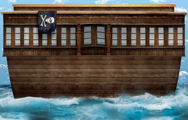 Illustration of back of the wooden pirate ship for event © Bendar