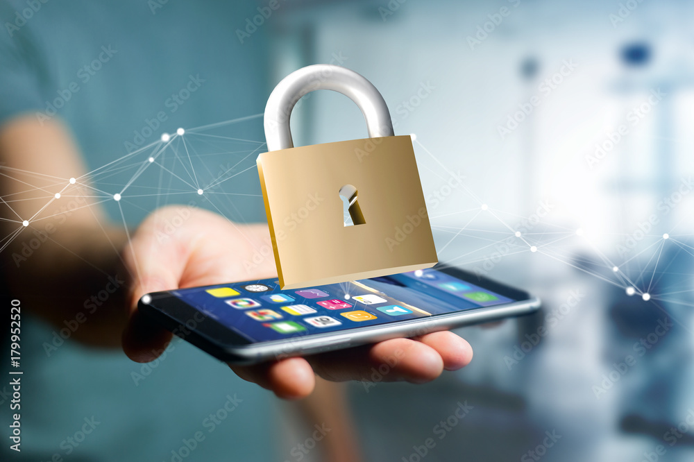 Poster padlock security connection isolated on a color background - 3d rendering