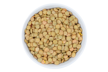 Grüne Linsen roh von oben isoliert freigestellt Freisteller