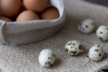 sack bag with eggs on the old table