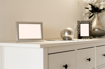Two Ornate picture frame on the dresser Blank White Isolated Clipping Path