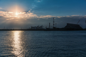 Sunset over the port of Burgas