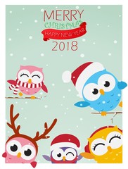 Christmas background with owl 
